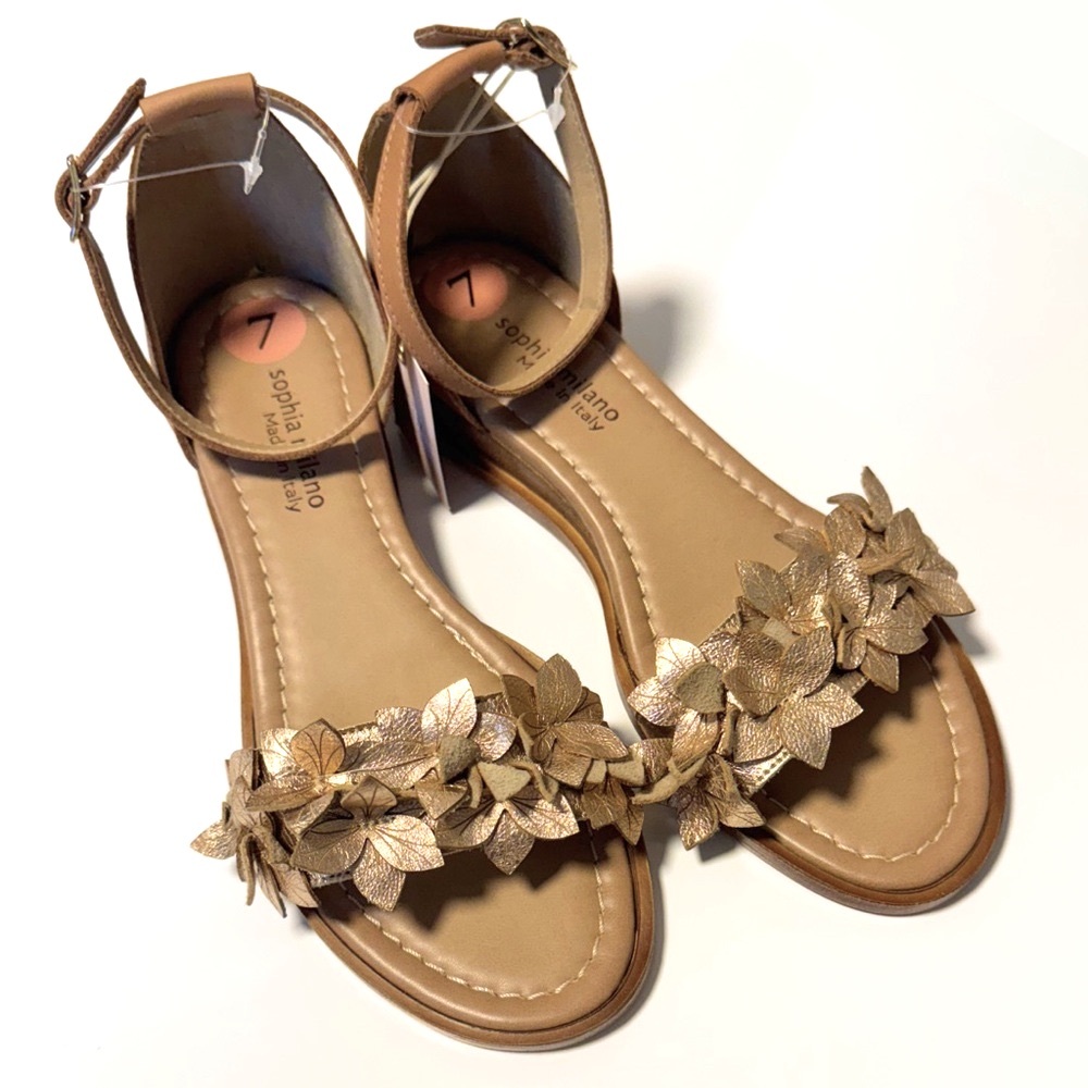 BRAND NEW Sophia Milano Rose Gold Tan Leather Flat Sandals